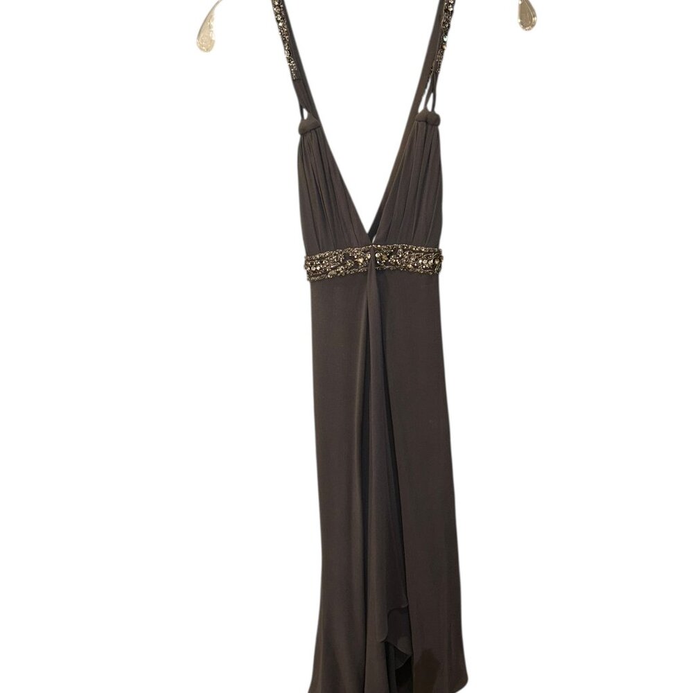 temperley london charcoal gray SILK rhinestone embellished dress 6